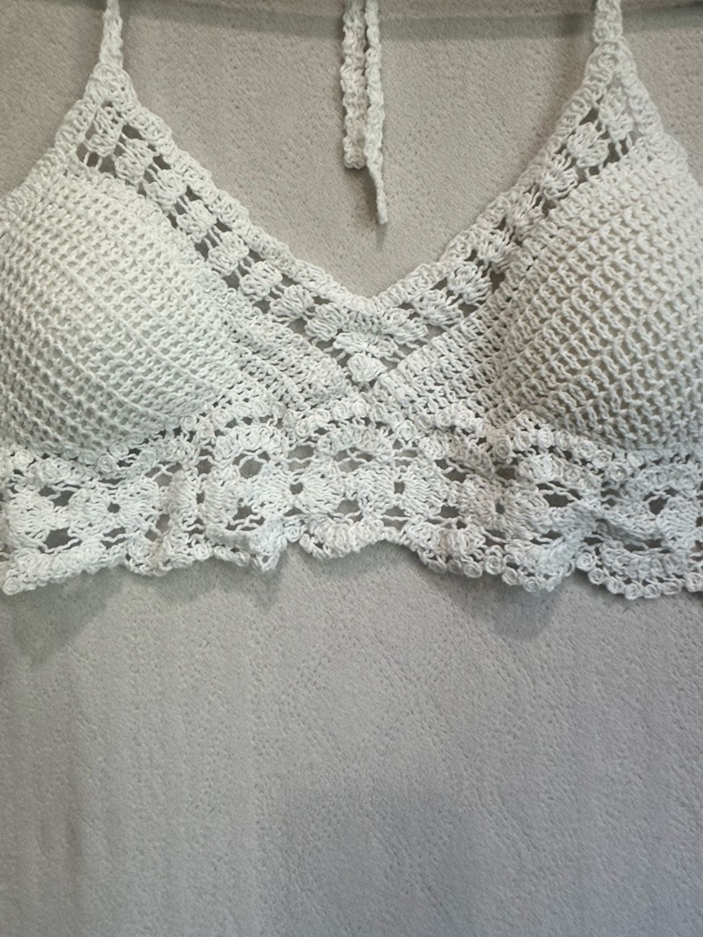 Ivory White Crochet Festival Halter Bralette Top Sz Small Music boho Coachella - Picture 2 of 8